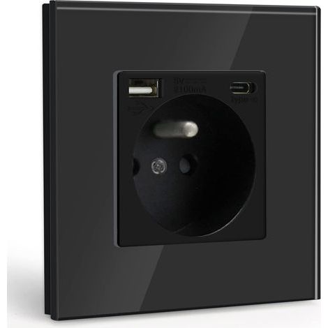 Glas-Wandsteckdose, USB Typ C 2,1 A, 16 A 250 V, für Smartphones und Tablets (1/5)