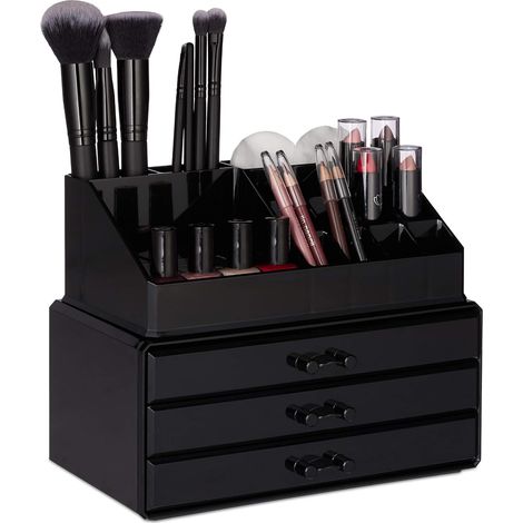 Organizador de maquillaje, caja de almacenamiento de maquillaje con cajones, soporte apilable, negro (1/5)