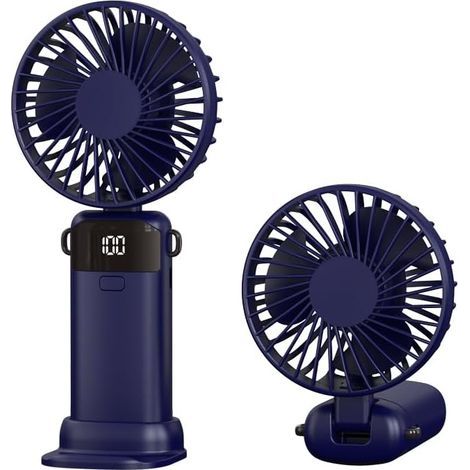 Mini 3-in-1 portable fan for neck, desk, and hand use USB-C rechargeable with 5 speeds and up to 10 hours of runtime LED display foldable desk fan for travel, commuting, and office use. (1/5)