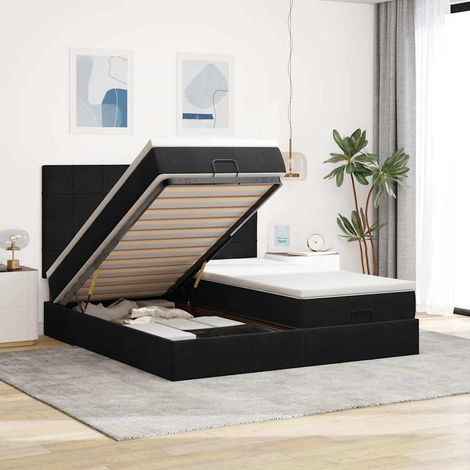 Ottoman-Bett mit Matratzen & LEDs Schwarz 180x200 cm Samt