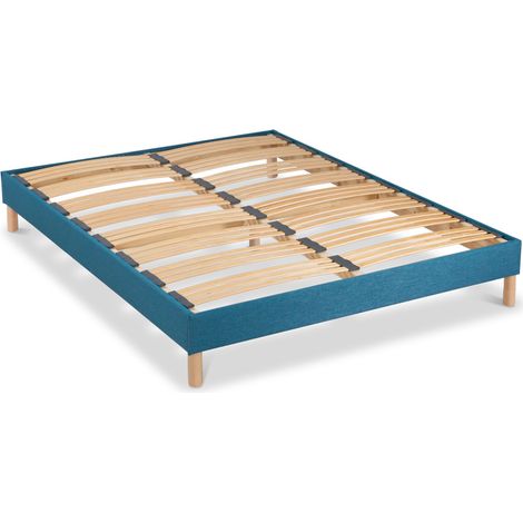 BELLECOUR LITERIE Sommier à lattes en bois LUMIERE 140x190 cm Coloris Turquoise Livré en kit (1/4)