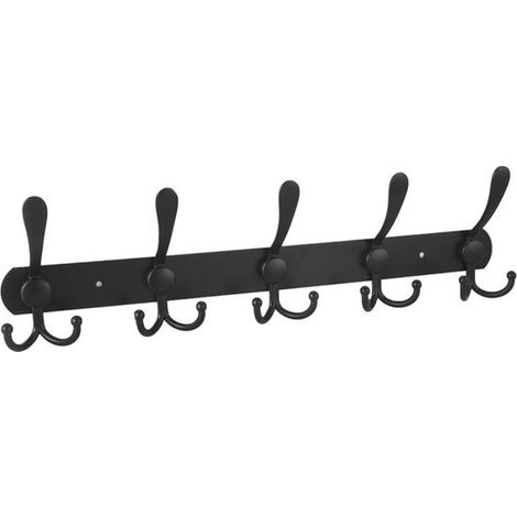 Porte-manteau mural - 5 Crochet - Porte-manteau - Porte-serviettes - Porte-manteau mural suspendu - Avec vis - Industriel - Zwart - Acier inoxydable - 44,5 x 4 cm - Pour suspendre manteaux, chapeaux, (1/5)