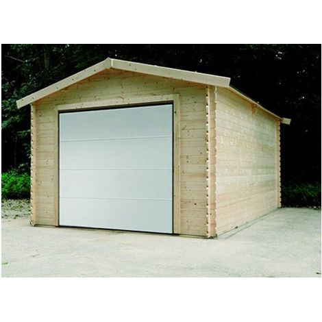 Garage traditionnel en bois 16,20 m² avec porte motorisée, Toiture Shingle gris (1/3)