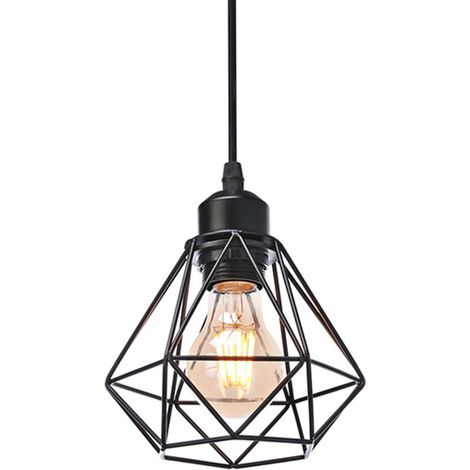 JKWG Suspension Luminaire Industrielle Métal Lustre Plafonnier Style Cage Géométrique E27 Mini Lampe Suspension Vintage pour Cuisine Chambre Couloir, Noir, Ø 16cm - Noir (1/5)