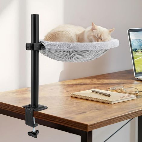 Panier pour Chat Réglable pour Bureau, Hamac pour Chat 360° Rotatif avec Tissu Lavable 2 Faces Peluche & Maille pour Toutes Saisons, Nid pour Econome en Espace pour Bureau et Table (1/5)