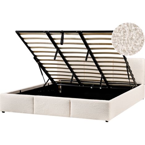 Cama con almacenaje de bouclé blanco crema 180 x 200 cm acolchado almacenaje Bousse (1/5)