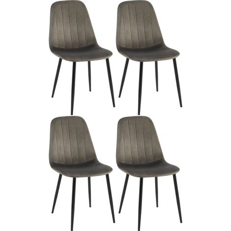 Set de 4 chaises de salle à manger coutures décoratives verticales assise en velours anthracite pieds en métal noir 100007816 (1/5)