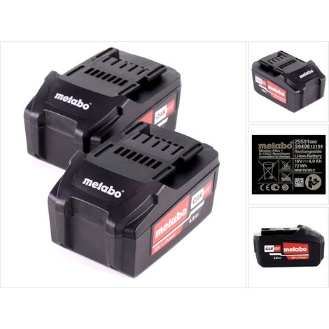 Juego de baterías Metabo 2x Li-Power 18 V 4,0 Ah CAS Li-Ion batería ( 2x 625591000 ) con indicador del nivel de carga