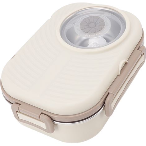 Bento-Lunchbox, 1450 ml, Edelstahl, Thermofach, doppelwandig, beige, für Schüler (1/5)