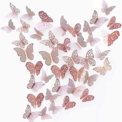 Papillons 3D Roses Rouges Stickers Décoratifs Pour Mariage Fête Chambre Enfant Ou Salon Accessoire Déco Murale Féerique Assortis (1/4)