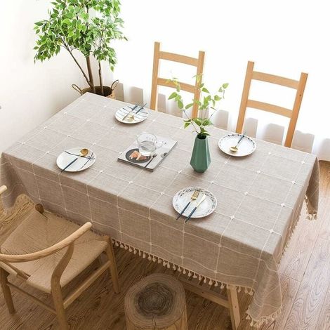 Tovaglia rettangolare cotone lino 140x200 cm set tovaglia rettangolare decorativa beige per tavolo da pranzo cucina casa (1/4)