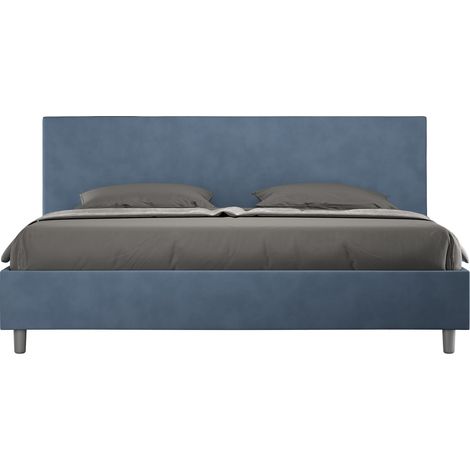 Letto contenitore imbottito 180x190 microfibra blu Adele (1/4)