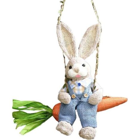 Figurine de lapin de paille de Pâques, sur une balançoire en carotte, B