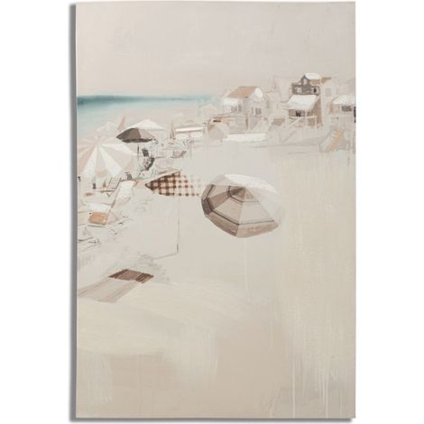 Stampa dipinta Beach B paesaggio di spiaggia con ombrelloni nei toni beige 80x120 cm (1/5)