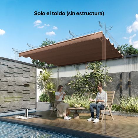 Telo di copertura retrattile 2,5x2,55 m per pergola 3x3, tessuto di ricambio con 10 fori di drenaggio, colore caffè.