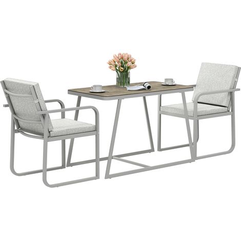 Gartenlounge für 2 Personen, Gartentisch mit 2 Stühlen, 4 Kissen, graues Stahlgestell