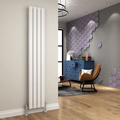 ELEGANT White Steel Radiator 1800x304mm Vertical Double Flat Panel + Chrome Thermostatic Radiator Valves (1/5)