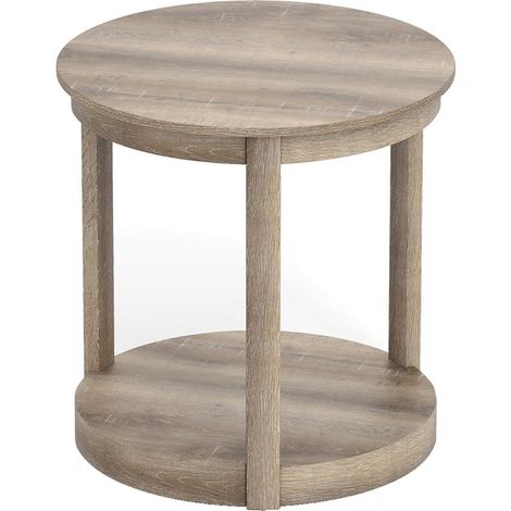 Mesa de centro redonda de 2 niveles 60,5 x 61 cm espacio de almacenaje efecto rústico madera de caucho gris 200013807