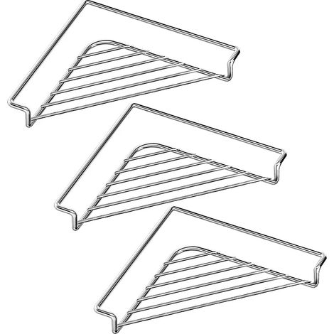 (3 pièces) Étagère d'angle en acier inoxydable pour évier avec support triangulaire ajouré pour éponges, savons, assiettes, tasses et égouttoir à vaisselle, plan de travail de cuisine (1/5)
