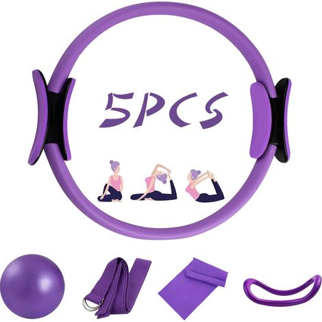 Kit Pilates 5 pièces, Anneau Pilates 35,5cm, Cercle Yoga Fibre de verre, Ballon Exercice 25cm PVC, Fitness Maison (1/5)