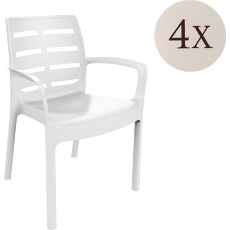 Sedia da Esterno Excel, 4 Sedie, Impilabile Made in Italy, Braccioli, Bianco