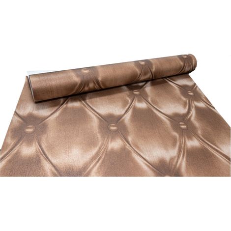 Brown Leather Effect Headboard Chesterfield Tufted Vinyl Bedroom Wallpaper Vinyl (1/4)