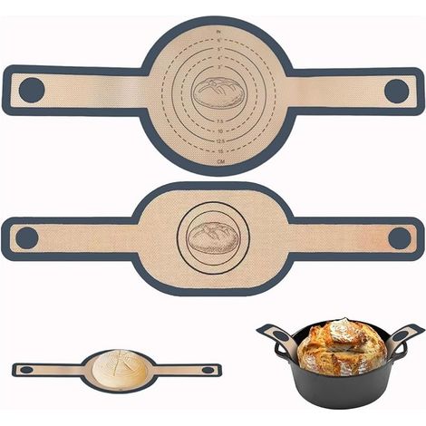 Silikon-Brotformen für gusseiserne Auflaufformen, 2er-Set, antihaftbeschichtet, leicht zu reinigen, wiederverwendbare Silikon-Backmatten mit langen Griffen zum einfachen Umsetzen von Sauerteigbrot.