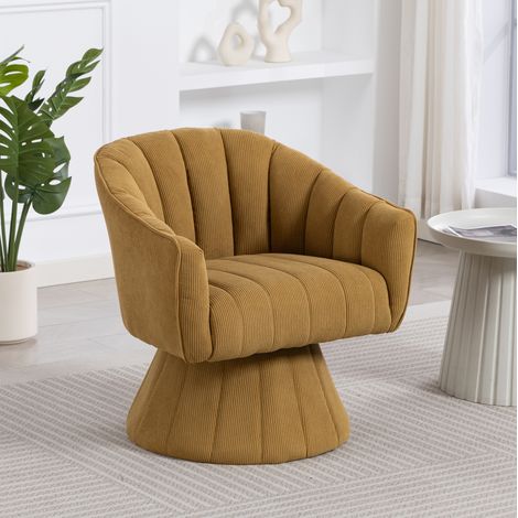 Drehstuhl (70x66x72 cm), 360° drehbar, ergonomisch gepolstert, mit umhüllender Rückenlehne, Corduroy, Senfgelb (1/5)