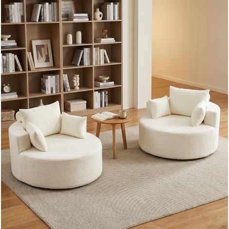 Sillón modular de chenilla beige, sin montaje, con cojín de respaldo y apoyo cilíndrico para la cabeza,127x127x82 cm (1/5)
