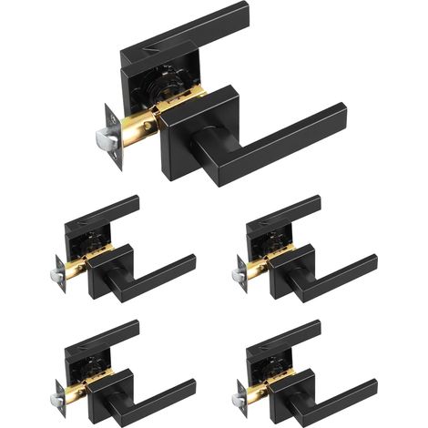Poignées de Porte Intérieure Carrées 5 Paires, Poignée sans Serrure Béquille Réversible Droite-Gauche, Sans Verrouillage, Ouverture Facile par Rotation à 45°, pour Couloir Salon Cuisine Noir Mat (1/5)