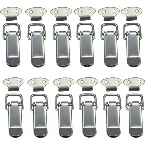 12er-Pack Haubenklammern, Hebelverschlüsse, federbelastete Riegel, Kippriegel, Federschnalle mit Haken, federbelastete Edelstahlverschlüsse für Schränke, Kästen, Schubladen, Schränke (1/5)