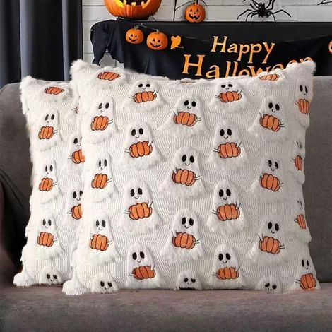 Lot de 2 Taie d'oreiller Halloween, 45x45 cm, Housse de Coussin Fantôme Drôle, Taie d'oreiller en Peluche Halloween, Convient pour halloween, Thanksgi (1/5)