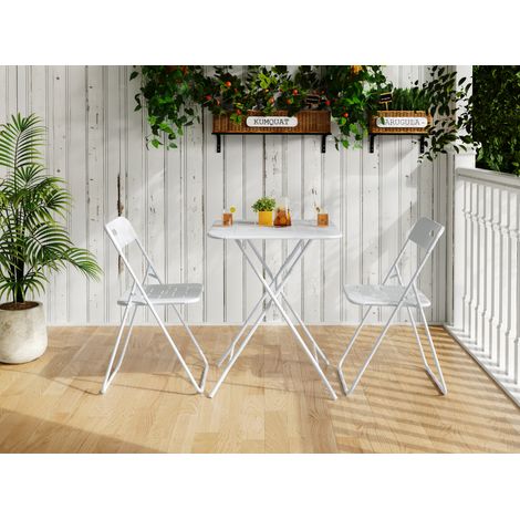 Ensemble bistrot 3 pièces 60x60x73 cm en acier blanc, pliable, pour balcon gain de place – MEUBLIV (1/5)
