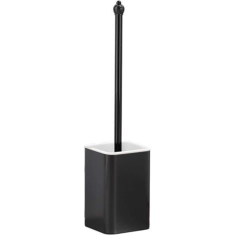 Brosse WC avec support, brosse WC en nylon ultra-doux avec support de brosse WC, cadre en aluminium, espace au mur et vertical, pas d'accumulation d'eau (couleur : noir) (1/4)