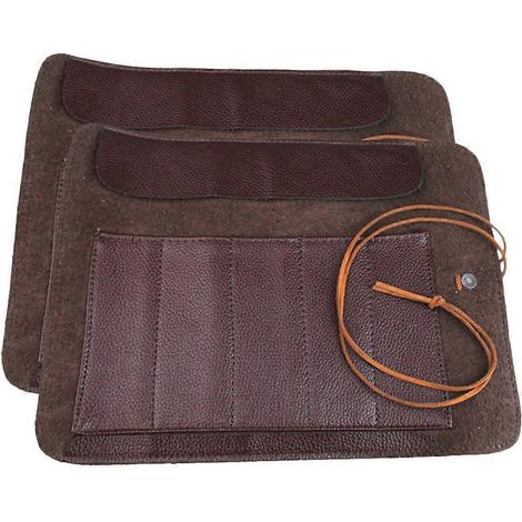 Ensemble de 2 couteaux de poche à découper, étui en cuir multipoches avec pochette de rangement (marron)-28x20x0.5cm-Brown