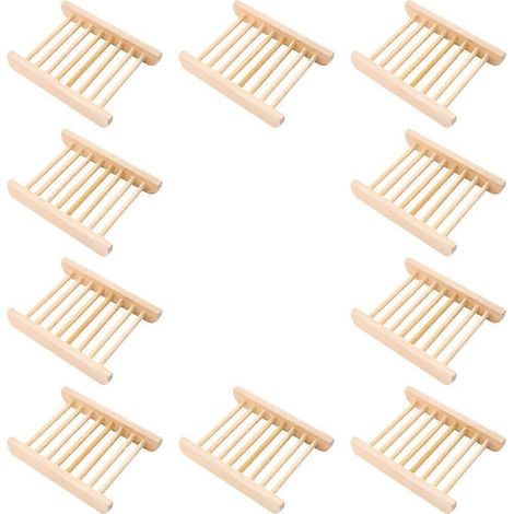 Lot de 10 plateaux à savon en bois pour comptoir, plateau de rangement pour savon et égouttoir pour lavabo-11.50X9.00X1.80CM