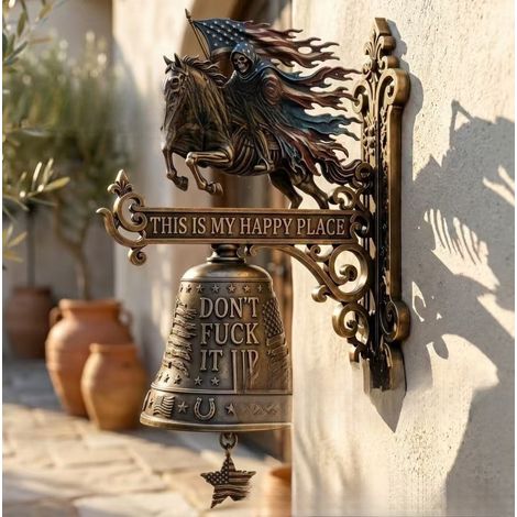 Sonnette décorative murale en résine en forme de crâne de dragon - Nouvelle sonnette de porte Skull Rider - Motif crâne de dragon