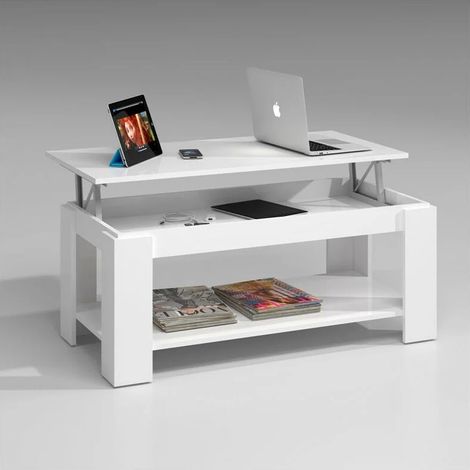 Table basse relevable en mélamine blanche – Dimensions 102 x 50 x 43-54 cm – Design nordique et moderne – Facile à monter – Venditadimobilionline (1/10)