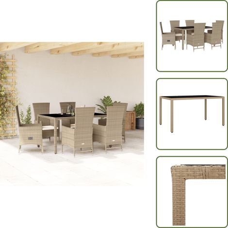 The Living Store Ensemble à manger de jardin et coussins 7 pcs beige poly rotin - Salon De Jardin - Meuble De Jardin - Set Salon De Jardin - Table De Jardin - Chaises De Jardin (1/5)
