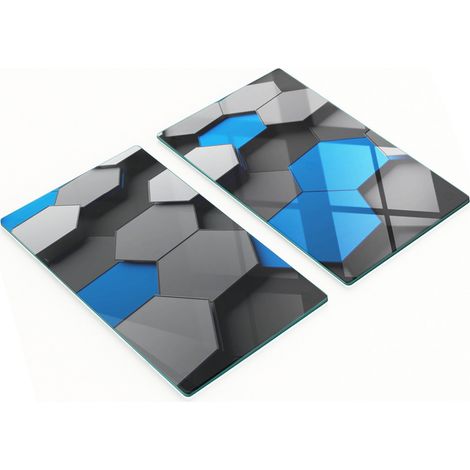 Dos tablas de cocina decorativas de vidrio templado con impresi贸n 3D de 2x30x52 cm.
