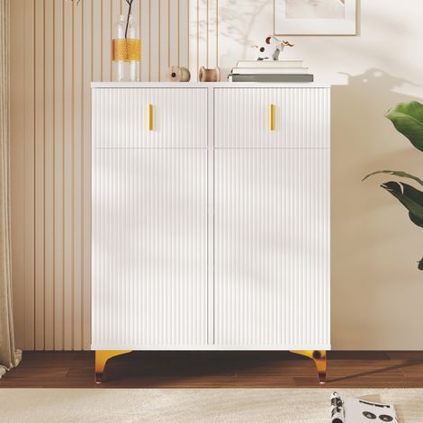 Scarpiera bianca 83 x 35 x 101 cm con 2 cassetti, 2 porte e ripiani regolabili HAVRYA (1/5)