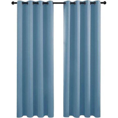 Rideaux occultants AUQ, trois couches, en tissu tissé opaque, bloquent 85 % à 99 % de la lumière, bleu ciel (1/3)