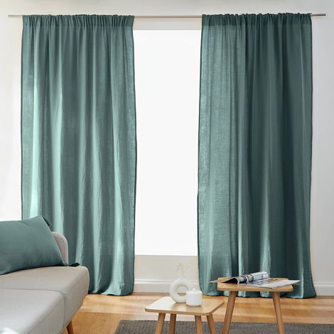 Lot de 2 Rideaux Galon Fronceur double Gaze de coton – Bleu canard – 140 x 240 cm (1/3)