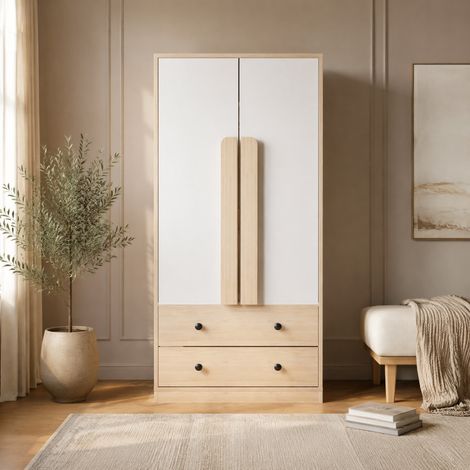 Armadio guardaroba 70 x 40 x 170 cm in legno e metallo naturale e bianco, 2 ante - CHICFURN (1/5)