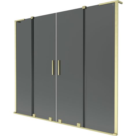 Mexen Velar L Duo mampara de baño de 2 paneles deslizantes 180 x 150 cm, grafito, dorado cepillado - 896-180-003-42-55 (1/2)