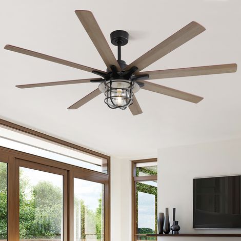 Ventilateur de plafond avec lumière 168cm Moteur DC silencieux et Minuterie Métal et Verre Industriel Noir (1/5)