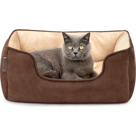 lionto Wendesofa für Katzen, 2-in-1 Katzenbett, weich gepolstert & pflegeleicht, modernes Design, 60x50 cm, braun/beige (1/5)