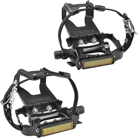 Pédales de vélo avec clips et sangles, pour vélo de spinning, vélo d'exercice et vélo d'extérieur (1/5)