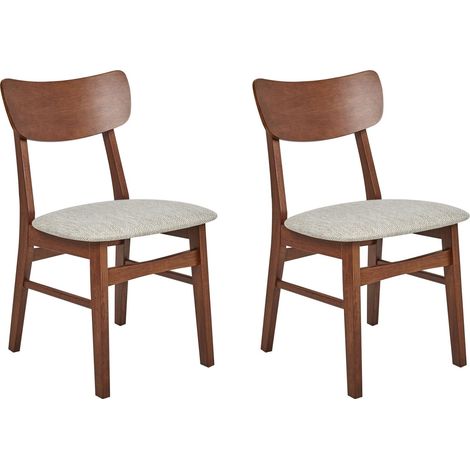 Set of 2 Dining Chairs ANOKA Wood Brown/ Beige