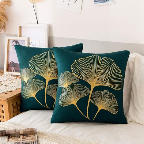 Lot de 2 Housse de Coussin Canapé 40x40cm Housse de Coussin Moderne Velours Ginkgo Biloba Motif Taie d'oreiller Bleu Vert Housses de Coussin Salon Housses Coussins pour Canapé Balcon Patio (1/5)